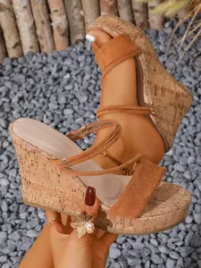 Women's Fashion Solid Cork Wedge Sandals & Platform Slides; Versatile Summer Sandals for Daily Wear; Casual, Comfy & Breathable Lightweight High Heels for Women and Girls.