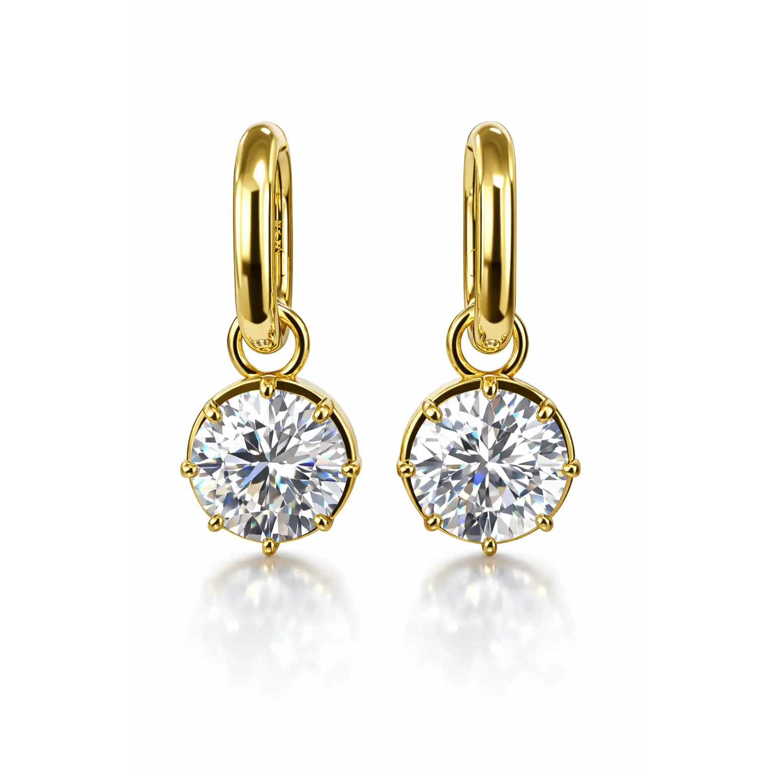 Valerie Round Diamond Stud Huggie Earrings, 5A CZ Simulated Diamond Huggies, 18K Gold Plated, Hypoallergenic Lightweight Earrings for Women