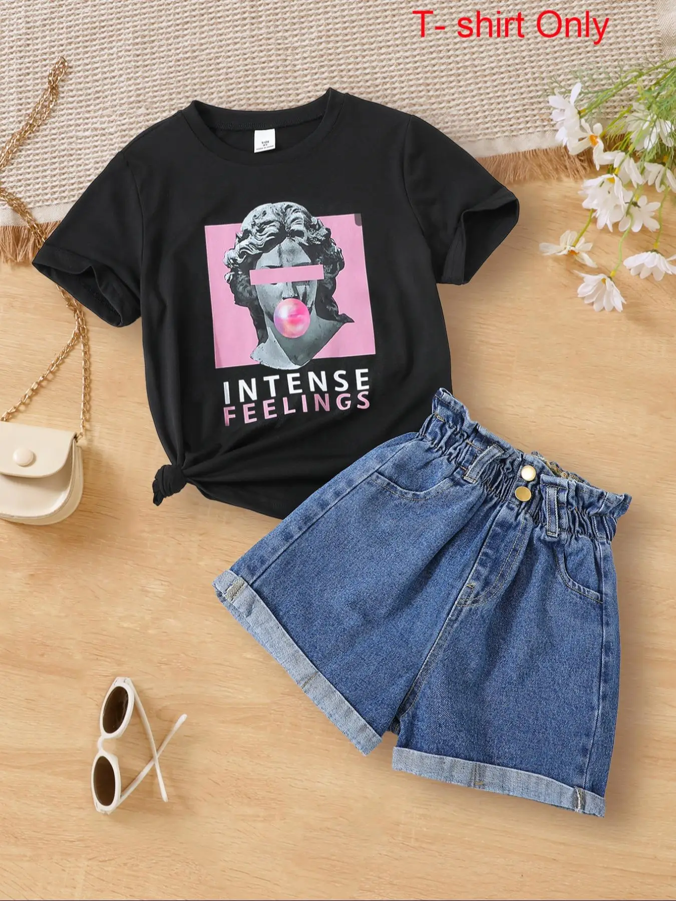 Girl's Letter Graphic Print Round Neck Tee, Fashion Casual Short Sleeve T-shirt for Daily Outdoor Wear, Kids Clothing for Summer