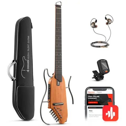 【Limited time deal】Donner HUSH-I Acoustic-Electric Guitar Kit for Travel, Silent Practice, Back to School Practice, Frames, Pickup