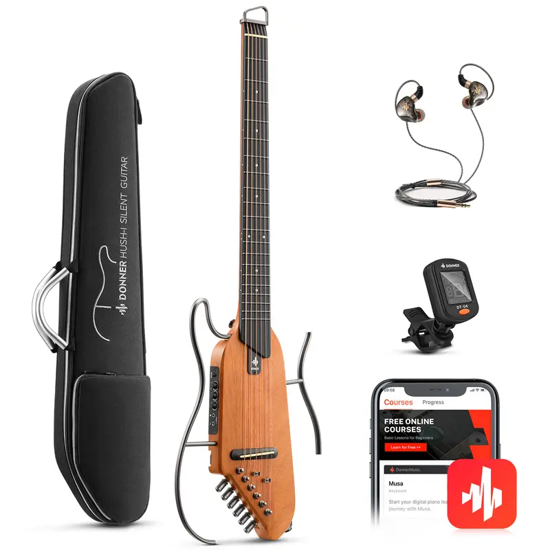 【Limited time deal】Donner HUSH-I Acoustic-Electric Guitar Kit for Travel, Silent Practice, Back to School Practice, Frames, Pickup,familyfun