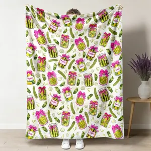 Classic Pickled Print Flannel Blanket - Wrinkle Resistant, Soft, 50x60 in, Multi-Size Option, Travel Ready, Bed/Couch Decor, Gift for Pickle Lovers, Kimchi Themed Home Accent