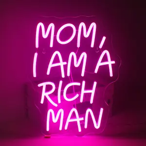 USB Powered Neon Sign, Mom I Am A Rich Man Neon Sign, Decorative LED Lamp for Home Room Decoration, Bedroom, Party, Bar, Club