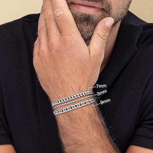 3Pcs Stainless Steel Bracelets for Men, Gold/Silver Mens Chain Bracelet 7.8 Inches Mens Stainless Steel Cuban Link Bracelets Set