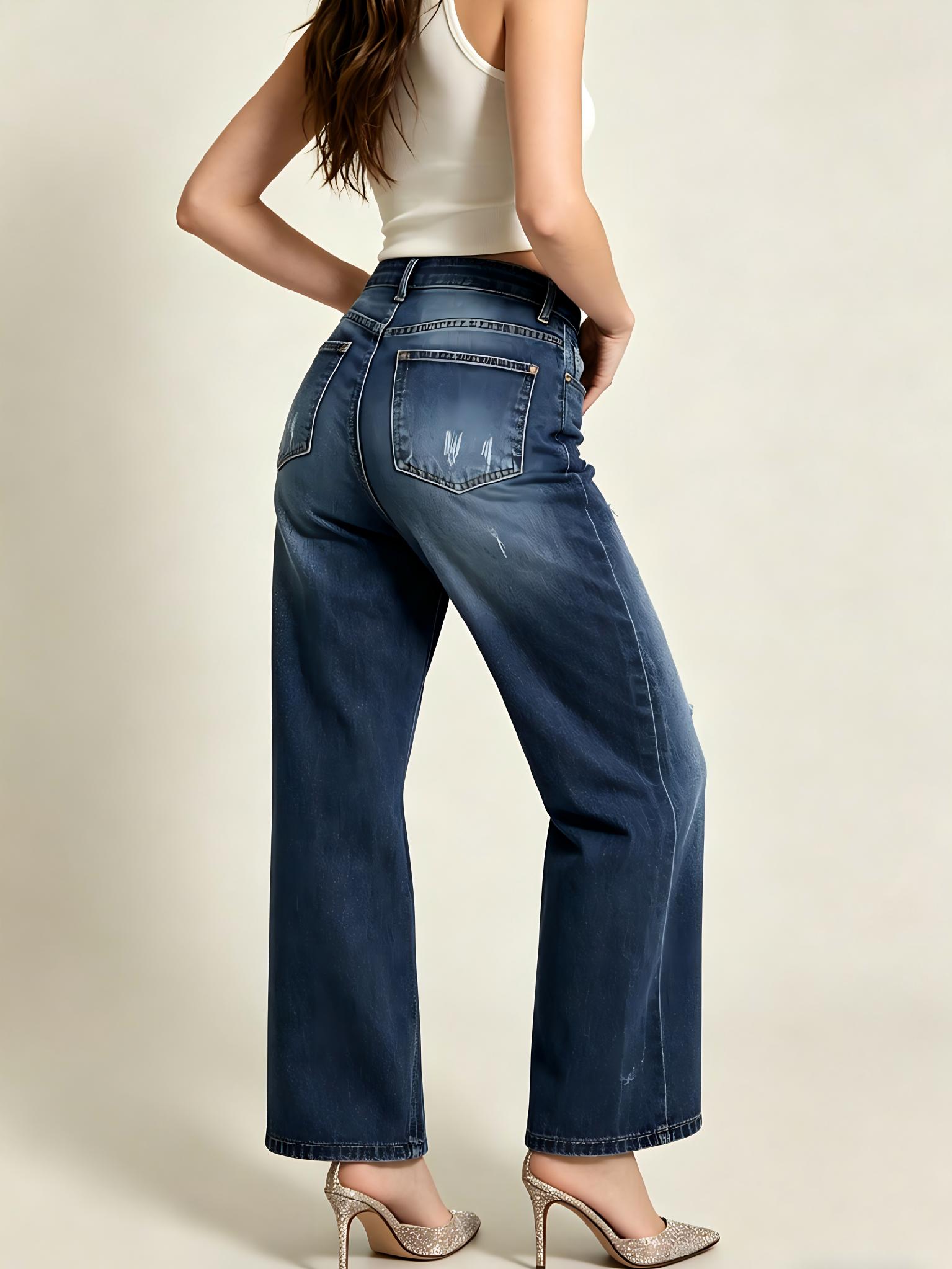 women's versatile mid wasit denim muliti-pocket denim trousers for women Straight Bottom Minimalist classic women's pants stretch wide leg jeans daily urban fashion wear womenswear simple style  Straight Bottom Minimalist