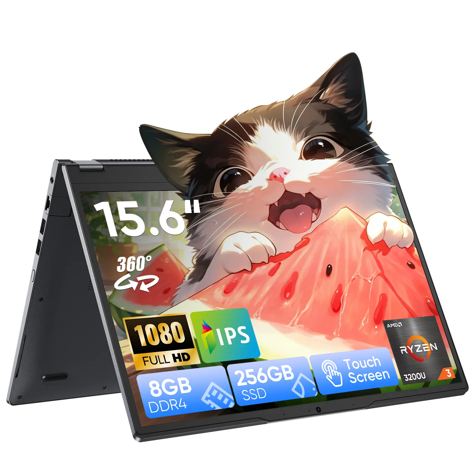 15.6" 2-in-1 Yoga Laptop (Yoga Mode) for Work & Entertainment, AMD Ryzen R3 3200U (Up to 3.5 GHz), 8GB RAM, 256GB SSD, 360° FHD IPS sRGB Touchscreen, Windows 11 Pro, Office Suite, 2.4G/5G Wi-Fi 5, BT 5.0, USB 3.0, Streaming Ready, Watch Party