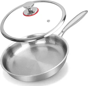 11.02 Inch Hammered Titanium Non Stick Frying Pan with Lid - Scratch-Resistant Even Heating Cookware Suitable for All Stovetops