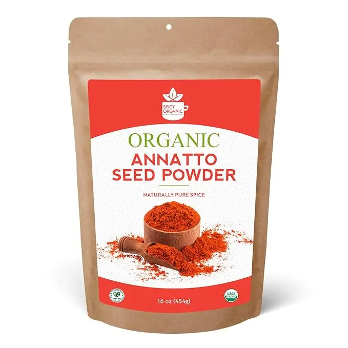 SPICY ORGANIC Annatto Powder 16 oz. – Certified USDA Organic - Ground Achiote Seed Spice for Seasoning and Cooking Natural Flavor