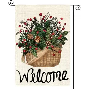 Welcome Holly Red Berries Garden Flag 12x18 Inch Double Sided, Winter Christmas Farmhouse Yard Outdoor Decoration