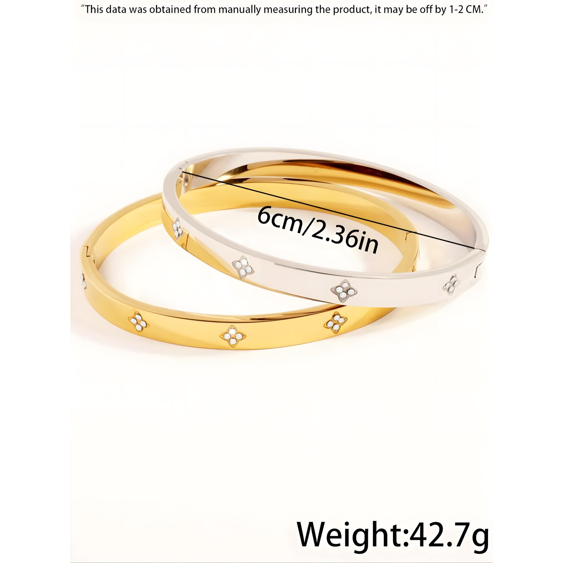 2Pcs Rhinestone Stainless Steel Bracelets, Stylish Versatile Bangle Set, Daily & Party Jewelry for Men and Women,Party gift