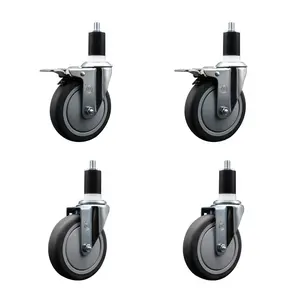 212 MAIN Thermoplastic Rubber Swivel Expanding Stem Caster with 5 in. Gray Lockable Wheels, 1.5 in. Stems - Set of 4 (Model SCC-EXTTL20S514-TPRB-2-S-2-112)