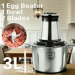Powerful Electric Meat Grinder | Stainless Steel 3L Food Processor | For Meat, Veggies, Fruits, Nuts & Baby Food | 2 Blades + 8 Cup Large Capacity – Kitchen Essential!