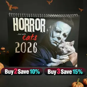2026 Horror Cat Calendar - Funny Horror Movie Villains & Kittens Wall Planner - 12 Month Creepy Cute Home Decor & Gag Gift for Movie Lovers Plannerbook