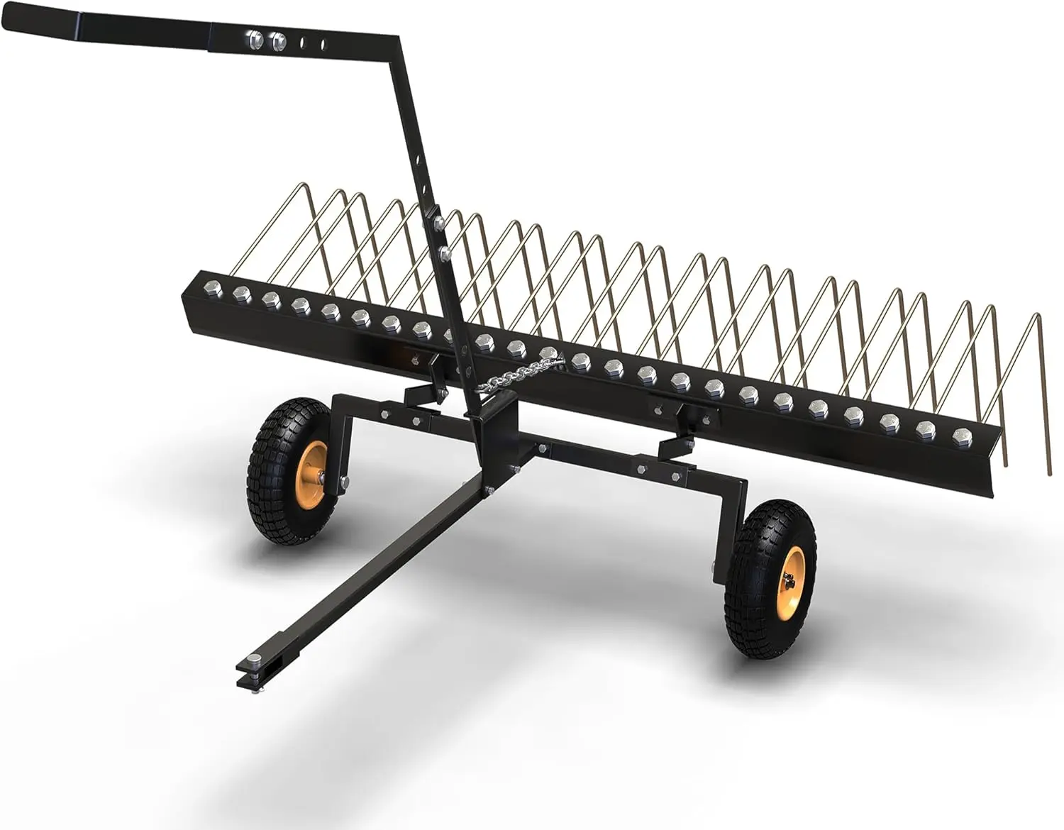 YITAMOTOR 60 Inch Tow Behind Dethatcher, Lawn Dethatcher Rake with 24 Spring Steel Tines & Lift Handle for ATV or Mover Tractors, Tow Behind Lawn Rakes for Leaves, Pine Needles, and Grass