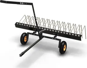 YITAMOTOR 60 Inch Tow Behind Dethatcher, Lawn Dethatcher Rake with 24 Spring Steel Tines & Lift Handle for ATV or Mover Tractors, Tow Behind Lawn Rakes for Leaves, Pine Needles, and Grass