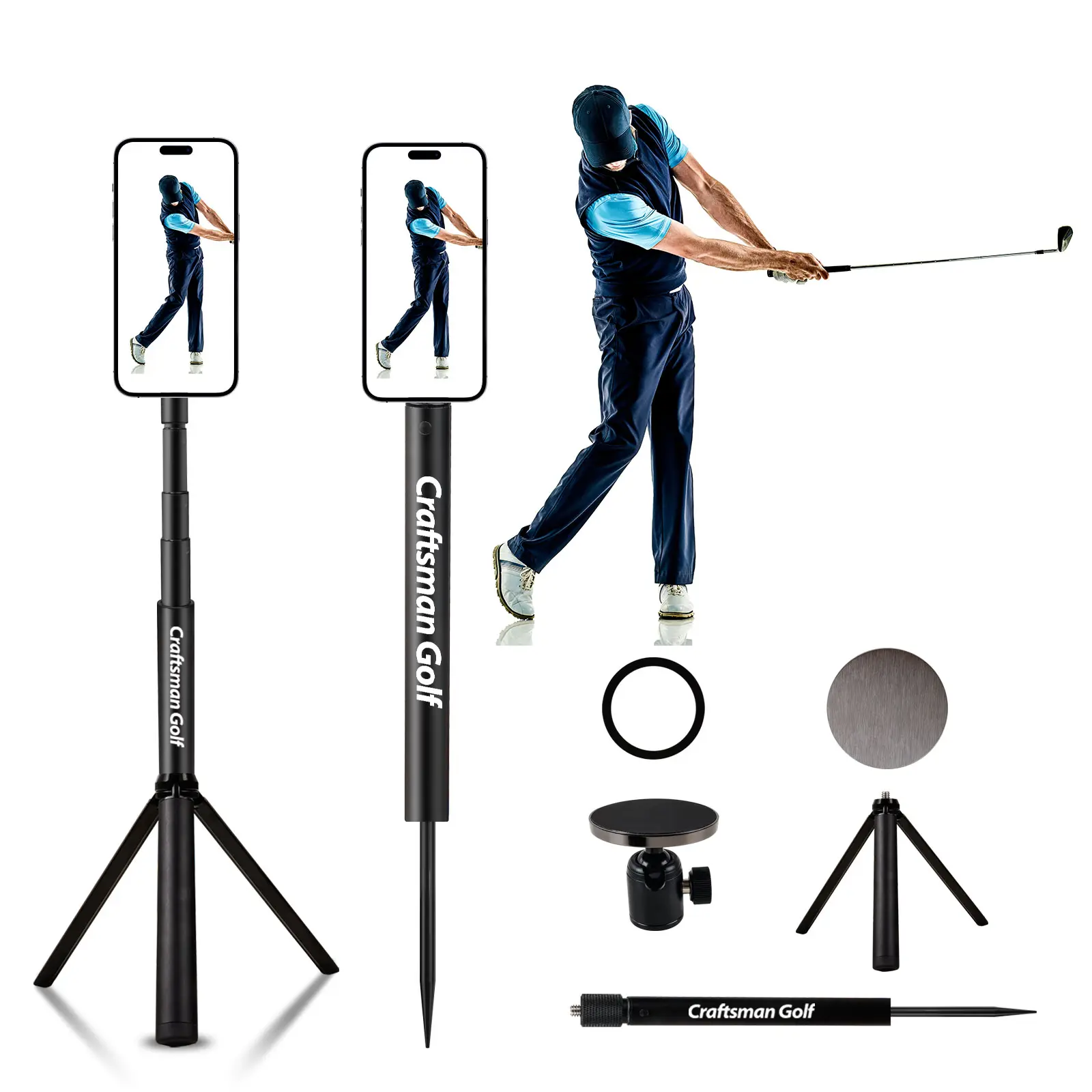 Craftsman Golf Magnetic Phone Holder, 54 Inch Adjustable Tripod Monopod, Golf Swing Training Aid, Compatible with Magsafe iPhone, Android Phones, GoPro, Camera