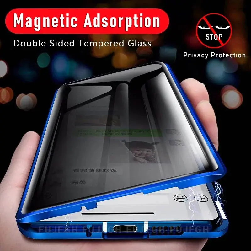 360° Full Protection Magnetic Double Glass Cellphone Case with Protective Privacy Film, Multi-Model Screen Protector Privacy Shield for Samsung S24 S23 S22 S21 Ultra Plus