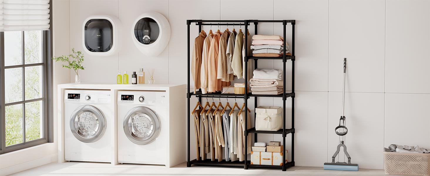 Sweetcrispy Wardrobe Closet,Portable Clothes Racks for Hanging Clothes, Free Standing Closet with 4 Tier Shelves, Closet Organizers and Storage Rack for Cloakroom, Bedroom