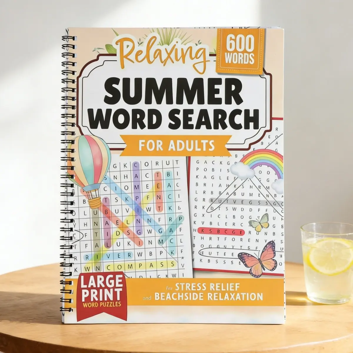 Relaxing Summer Word Search for Adults, Large Print, Stress Relief Beach Vacation Lunch Break Game, Perfect Gift for Mom Teacher Best Friend, Word Puzzles