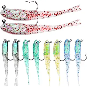 Holographic X Tail Swimbait, Spoon Lures, 10 Packs Multi Section 3D Eyes Built in Jig Head Targeting Bass Trout Pike All Water Pre Rigged Ready to Use
