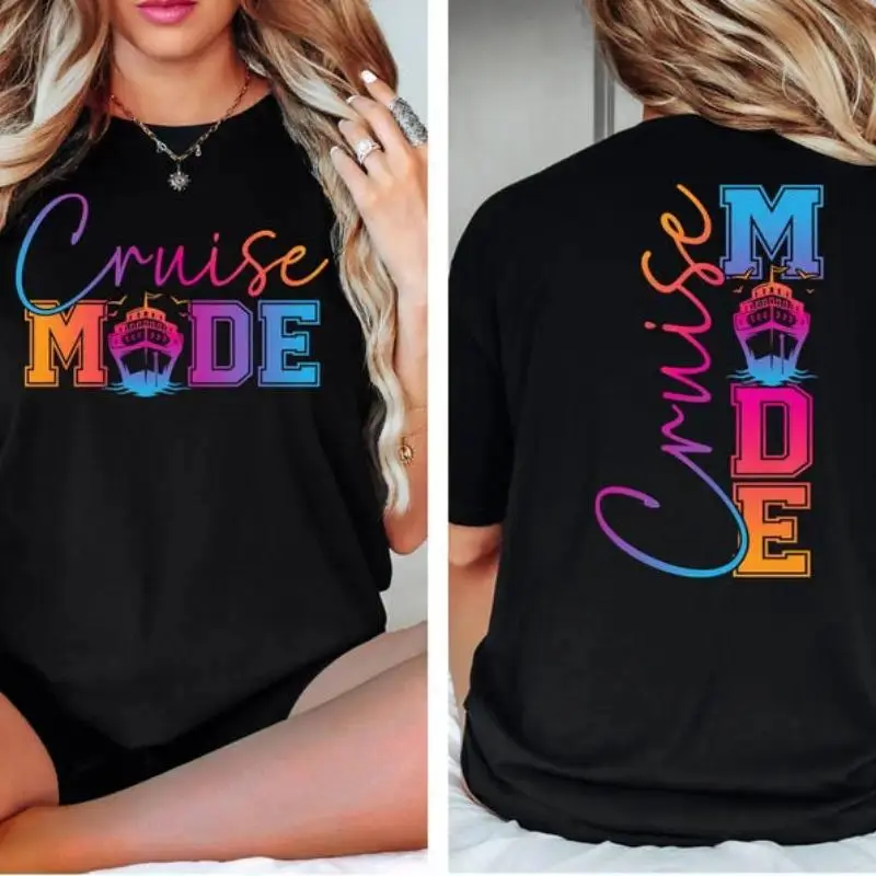 Cruise Mode Graphic Tee Funny Cruise Shirt Cruise Squad Group Vacation 2025 Matching Family Cruise Shirts Travel Holiday Outfit Unisex Cotton Short Sleeve Casual Streetwear Fashion Top Gift for Family Friends Summer Vacation Wear