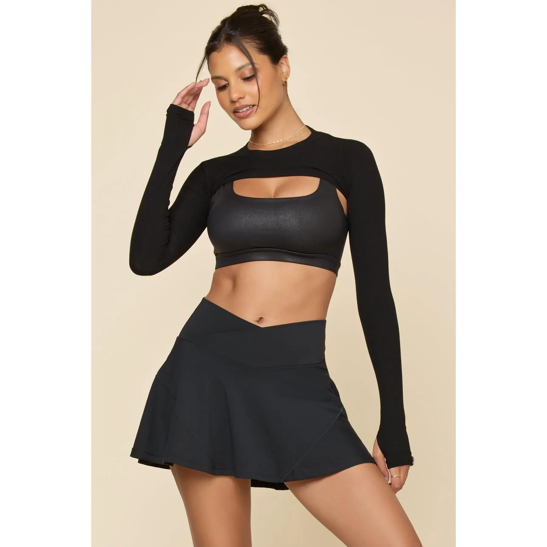 POPFLEX Crisscross Hourglass® Twirl Skort - Black, Casual Sporty Skorts with Booty Shaking, Curve Accenting Design for Twirling Sport