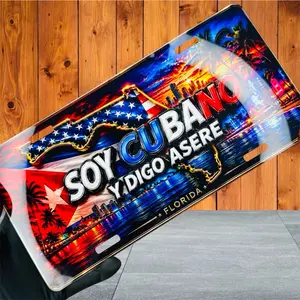 Premium Custom Front License Plate - Soy Cubano y Digo Asere Miami Nights Edition, 12x6 Fancy Personalized Car Plate