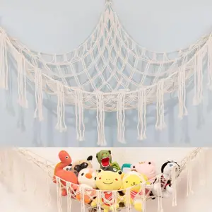 Large Toy Hammock Net Hangable for Stuffed Animal Storage, Cute Plush Animal Organizer for Children’s Nursery & Bedroom Wall Decor, Includes Hooks & Hanging Baskets