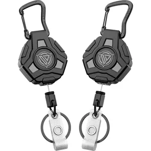 Oaridey 2 Pack Badge Reels Retractable, Heavy Duty Retractable Keychain, Tactical ID Badge Holder with Upgraded Zinc Alloy Carabiner, 31.5'' Coated Steel Cord, Bearing 8.0 oz- Black