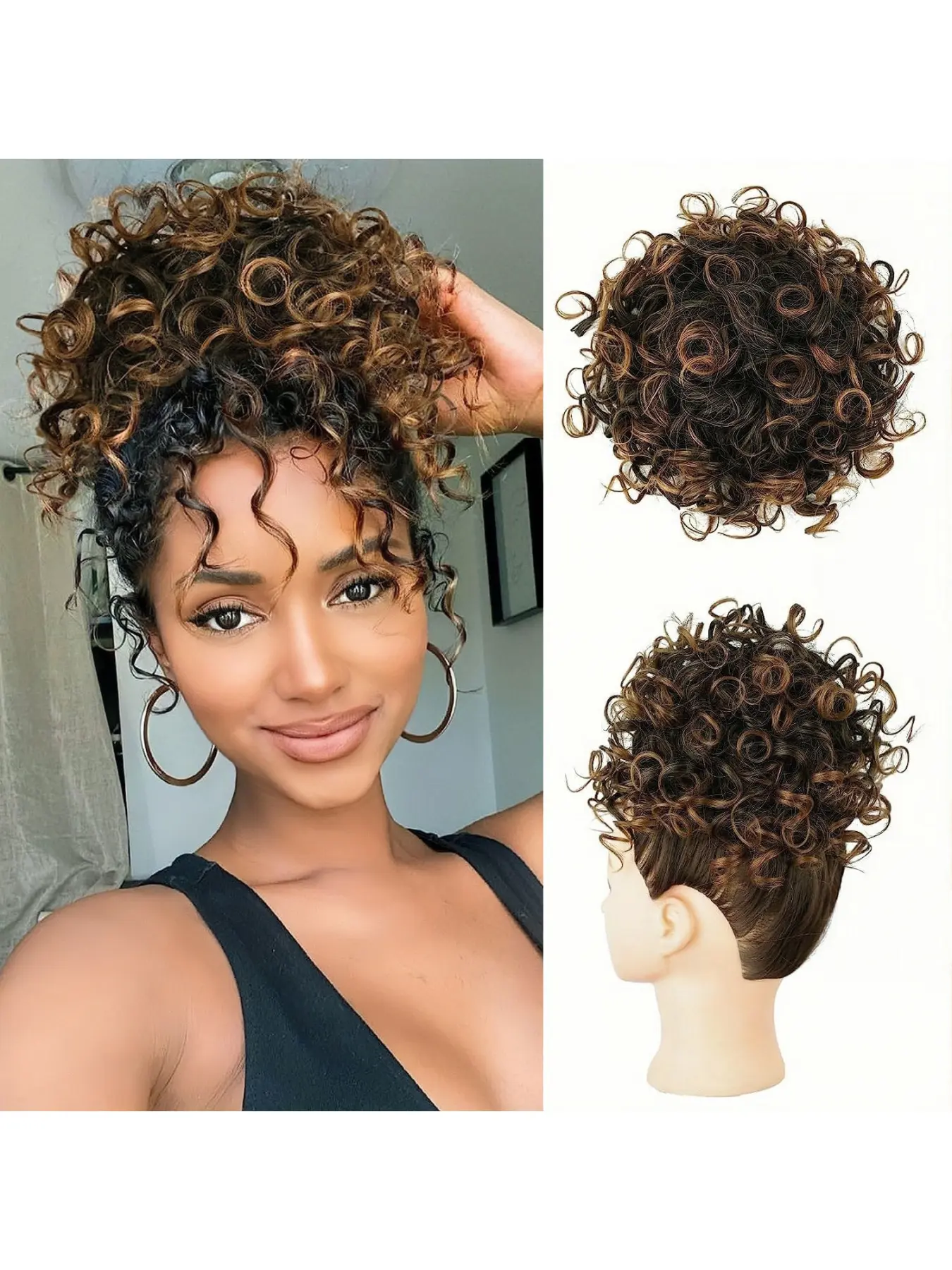 Drawstring Synthetic Hair Bun Women Short Curly Messy Wavy Ponytail Updo Wavy Synthetic Hairpiece for Party Cosplay Daily Use