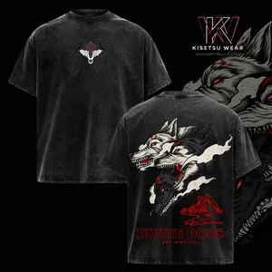 [Winter Outfits]Fushiguro Megumi Divine Dogs T-Shirt Jujutsu Kaisen Anime Graphic Tee Oversized Acid Washed Shirt Japanese Streetwear Sorcerer Dog Summon Shirt Gift for Anime Fans