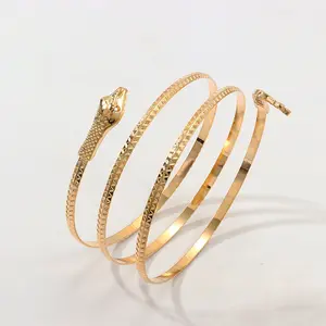 Gothic Snake Cuff Bracelet Punk Metal Serpent Arm Cuff with Adjustable Chain, Edgy Gothic Jewelry for Women & Men Gold Laminated Valentine Bangles Minimalist Elegant Cuff Bangles Elegant Stainless Steel Bracelet Set spiral  arm  cuff