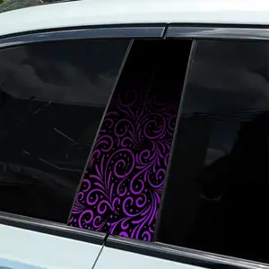 2Pcs Dark Purple Roll Grass Style Car Stickers - Durable Vinyl Stickers, Suitable for B-Pillar, Semi-Matte Surface, Self-Adhesive, Single Use, Compatible Metal Surface, Rectangle Shape, Car Decor | Fantasy Car Stickers | Self-Adhesive Stickers,