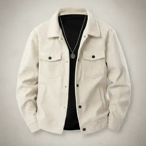 Men's Corduroy Classic Collared Button Front Jacket - Autumn/Winter Warm Collar Long Sleeve Fitted Casual Coat, Casual Fitted Jackets, Multi functional Pocket and Snap Design, Machine Washable for Daily Casual Wear