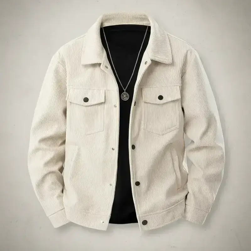 Men's Corduroy Classic Collared Button Front Jacket - Autumn/Winter Warm Collar Long Sleeve Fitted Casual Coat, Casual Fitted Jackets, Multi functional Pocket and Snap Design, Machine Washable for Daily Casual Wear
