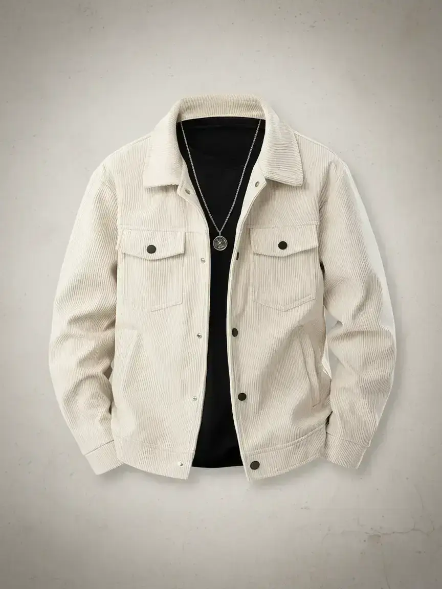 Men's Corduroy Classic Collared Button Front Jacket - Autumn/Winter Warm Collar Long Sleeve Fitted Casual Coat, Casual Fitted Jackets, Multi functional Pocket and Snap Design, Machine Washable for Daily Casual Wear