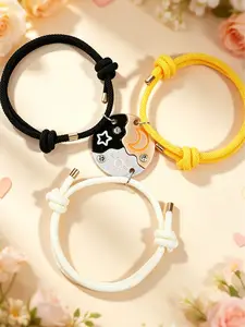 Sun, Moon, & Star Magnetic Bracelet Set for 3, Pretty Bracelet, Puzzle Design BFF Jewelry for Best Friends & Sisters Friendship Gift with Rhinestone Detail Birthday, Anniversary, Valentine's Day Magnetic Clasp Adjustable Bracelets