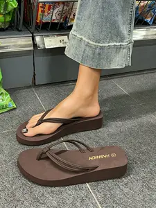 Women's Wedge Sandals, Summer Outdoor Non-Slip Flip Flops, Simple Thick Sole Heel Boost Casual Beach Shoes