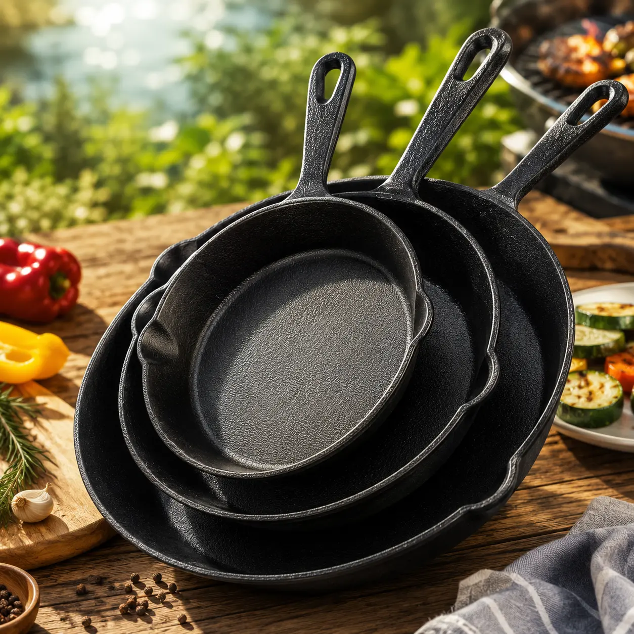 [Christmas Limited Deal] Pre-Seasoned 3-Piece Cast Iron Skillet Set - 6 in, 8 in, 10 in Frying Pans with Handles, Cast Iron Pots Cookware for Kitchen