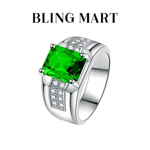Men's Green Zircon Promise Ring - Geometric-Shaped, Adjustable Fitted Metal Alloy Square Ring, Fashion Trendy Business-Style Jewelry for Wedding Anniversary, Birthday Gifts, Geometric-Shaped Rings, Adjustable Fitted Rings