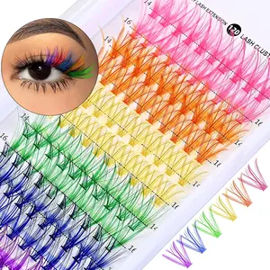Fairy Colored Lash Extensions Clusters, False Eyelashes, Individuals Eyelash Clusters Diy Colored Eyelash Kit Colors Rainbow Individual Eye Lashes 14/16mm D Curl Blue, Purple（120pcs)