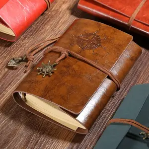Vintage Leather Travel Journal Notebook | Refillable PU Leather Diary | Nautical Compass & Anchor Charm | Retro Scrapbook Writing Notebook | Kraft Paper Planner | Gift for Men Women Teens | Aesthetic Bullet Journal | Adventure Travel Diary |Cute Gift Idea