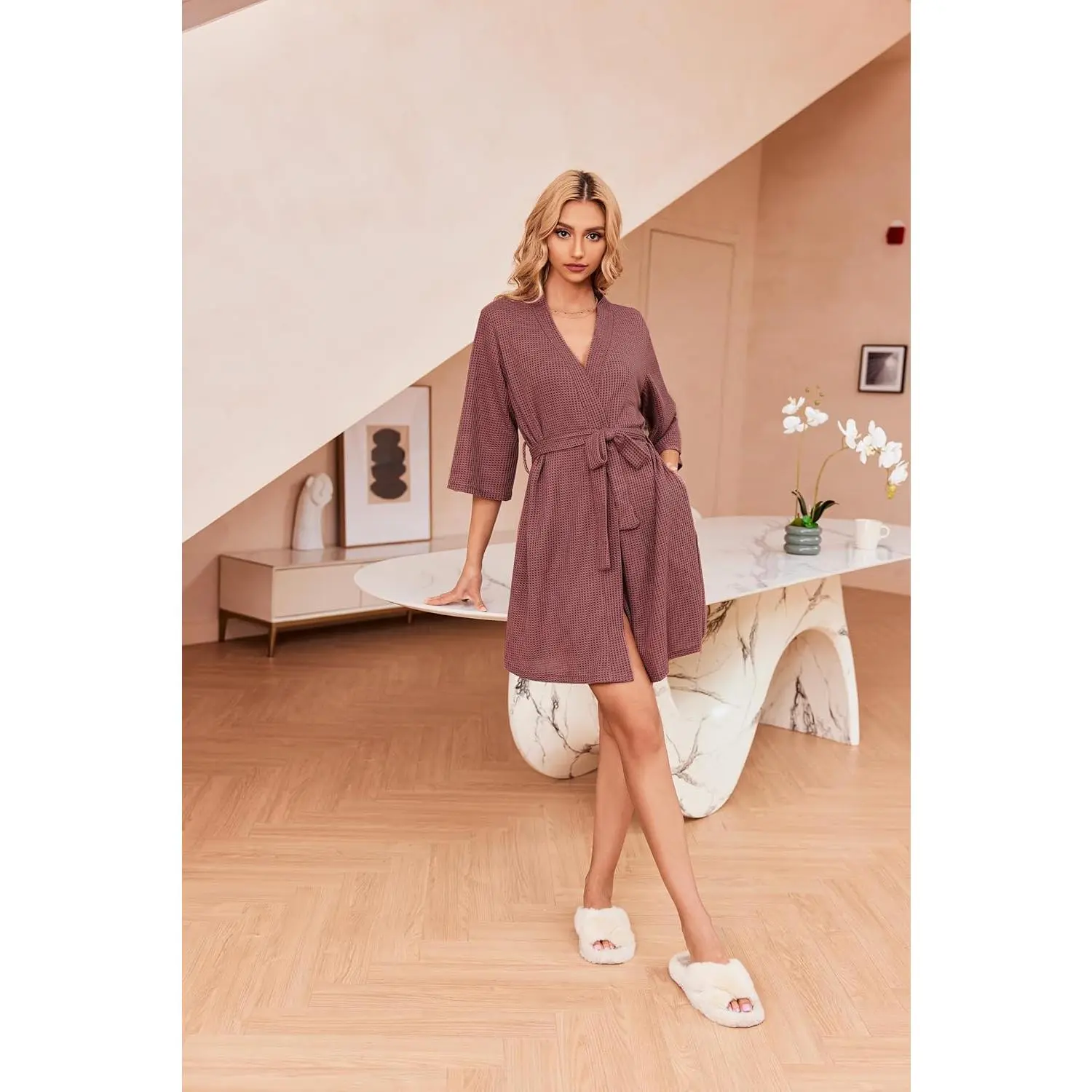 Robes for Women Waffle Knit Bathrobe Soft Lightweight Knee Length Loungewear S-XXLGift Robes for Women Waffle Knit Bathrobe Soft Lightweight Knee Length Loungewear S-XXLGift