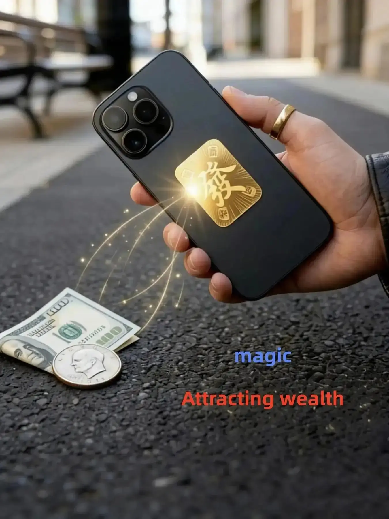 Lucky Fa Appearance Card, Promotes Positive Energy and Good Atmosphere, Eastern Feng Shui Amulet, iPhone Sticker, Geometric Pattern