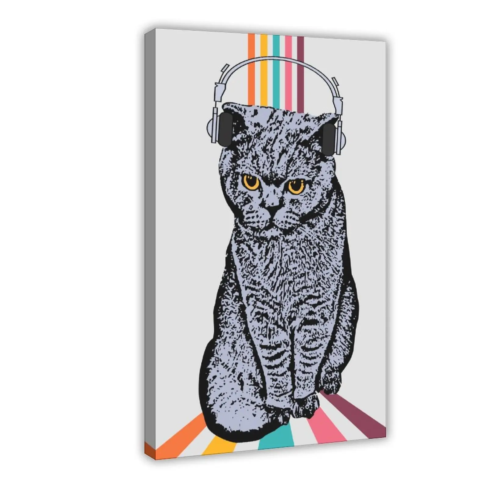 BANKSY CAT DJ HEADPHONES Artist Poster bedroom canvas posters, hall wall art, bathroom canvas posters, home poster decoration