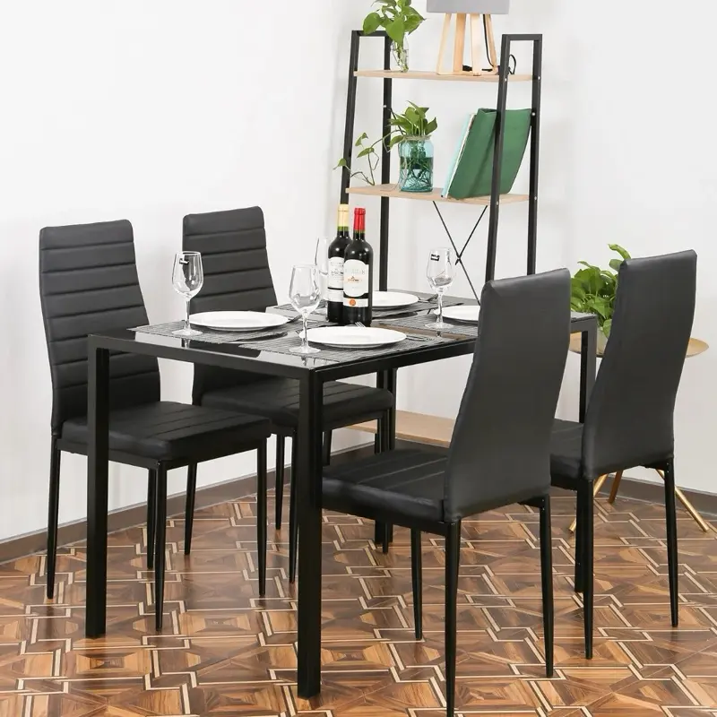Dining Room Table Set 5-Piece Kitchen with 4 Faux Leather Metal Frame Chairs