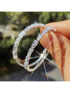 Luxurious Circular Earrings, A Pair | Micro-set Zirconia Irregular Geometric Shapes For Daily Parties And Banquets, A Valentine's Day Gift (without Box)