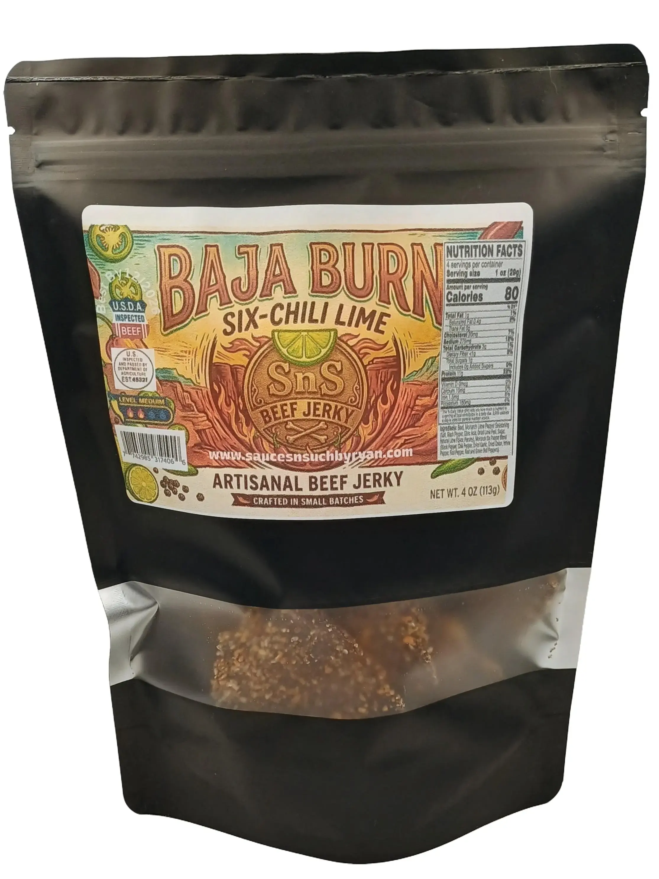 Baja Burn Spicy Beef Jerky Snack - 6-Chile Lime Flavor Dried Snack Beef Chews