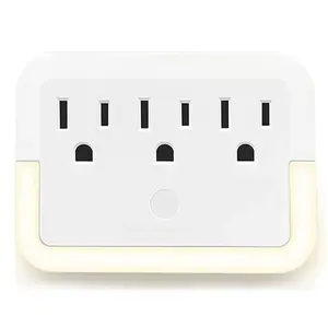 3-Outlet Wall Adapter Plug Extender with Warm White LED Night Light - Multi-Port Socket with Light-Sensing Night Light for Hallways, Stairs, Bedrooms, and Living Rooms