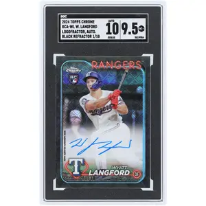 Wyatt Langford Texas Rangers Autographed 2024 Topps Chrome Logofractor Black Refractor #RCA-WL #1/10 SGC Authenticated 9.5/10 Rookie Card - Fanatics Authentic Certified